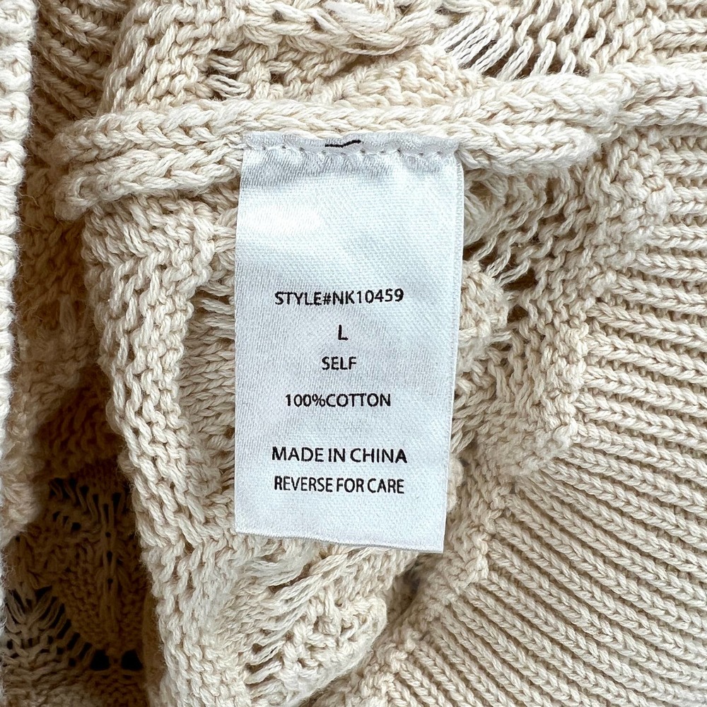 LINE + DOT Diane Sweater Womens Large Cream Crochet Ruffle Shoulder Round Neck - Picture 11 of 15